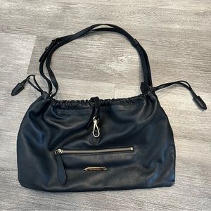 VINTAGE BURBERRY black leather shoulder bag